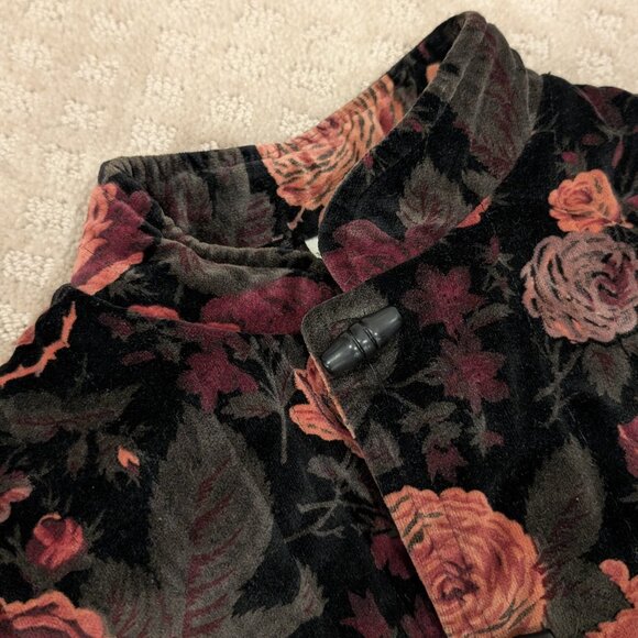 Floral velvet rose quilted toggle coat with pockets - Women's sz M - Picture 8 of 11